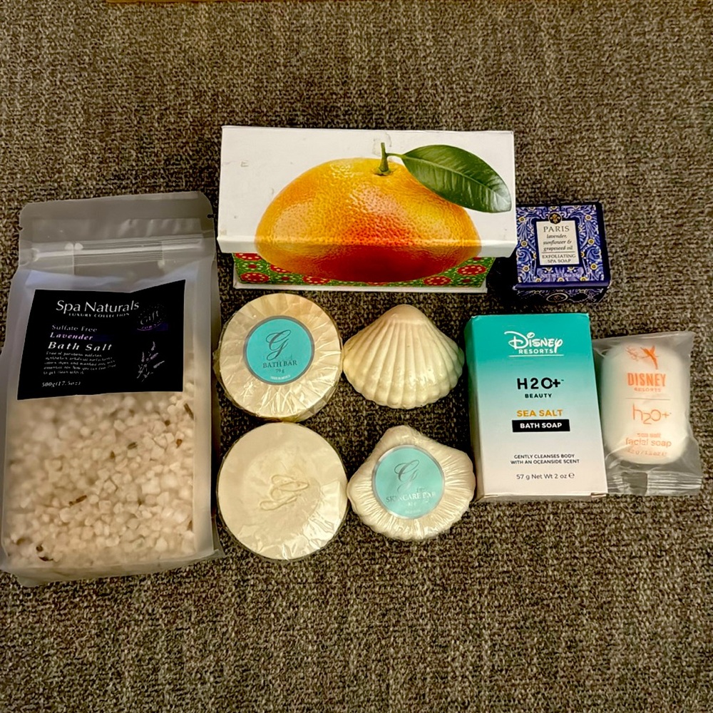 Set of 9 Bath Items - Spa Naturals, Disney, Paris, Greenbrier